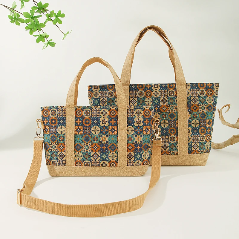 

6pcs Shoulder Bags Women PU Patchwork Cork Leather National Printing Cross Shaped Light Crossbody Bag