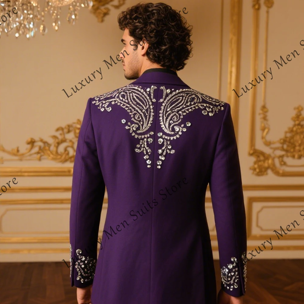 Elegant Applique Men Suits 2 Pieces Shawl Collar Wedding Tuxedos Groom Outfits Customized Blazer Pants jaqueta masculina couro