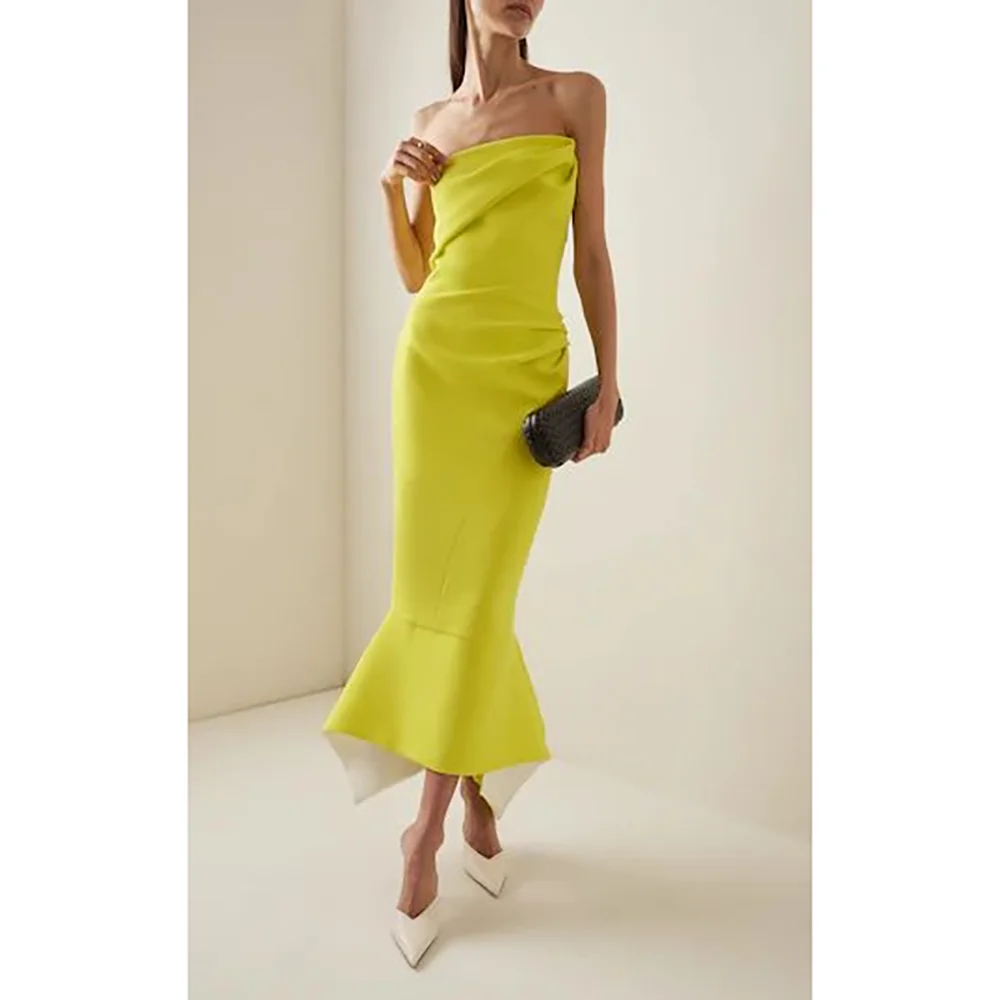 

Elegant Yellow Evening Dress Customized Strapless Sleeveless High Quality Boutique Women Backless Prom Gown