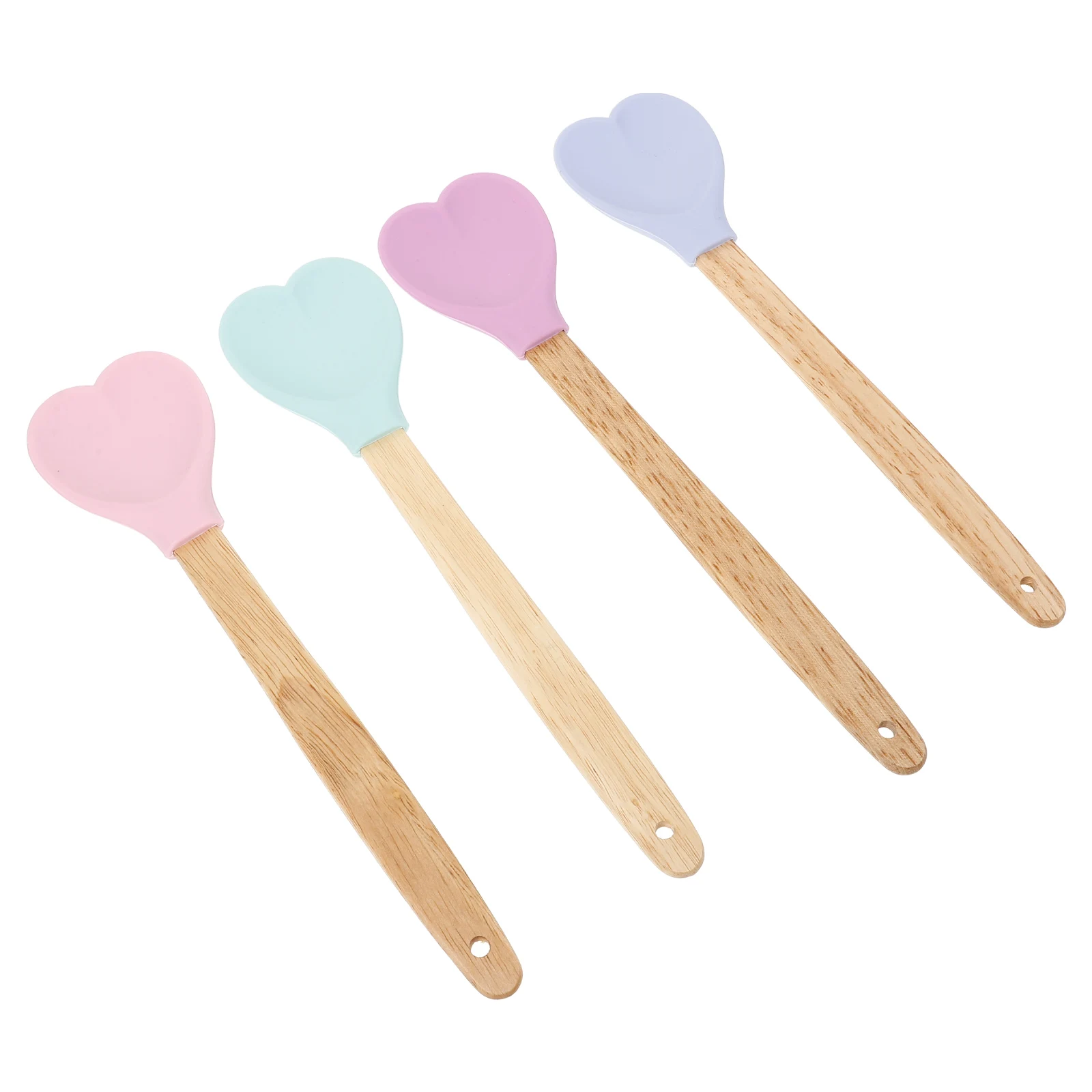 

4 Pcs Heart Shaped Silicone Stirring Spoons Pink Green Blue Purple Cooking Tools Heat Resistant Kitchen Gadgets