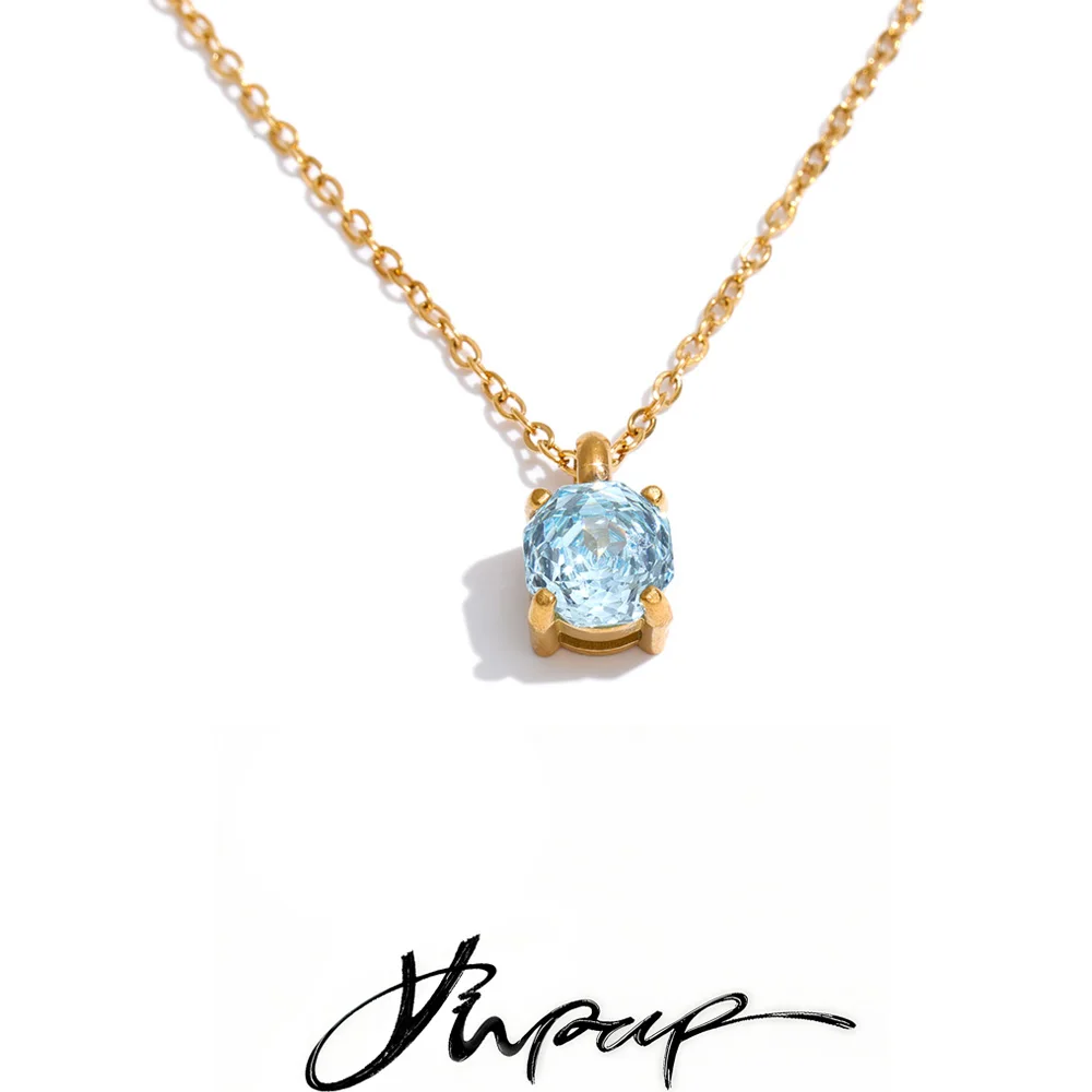 Yhpup Stainless Steel Rose Flower Shape Cutting Zirconia Drop Necklace Shiny Delicate Korean Jewelry Wholesale