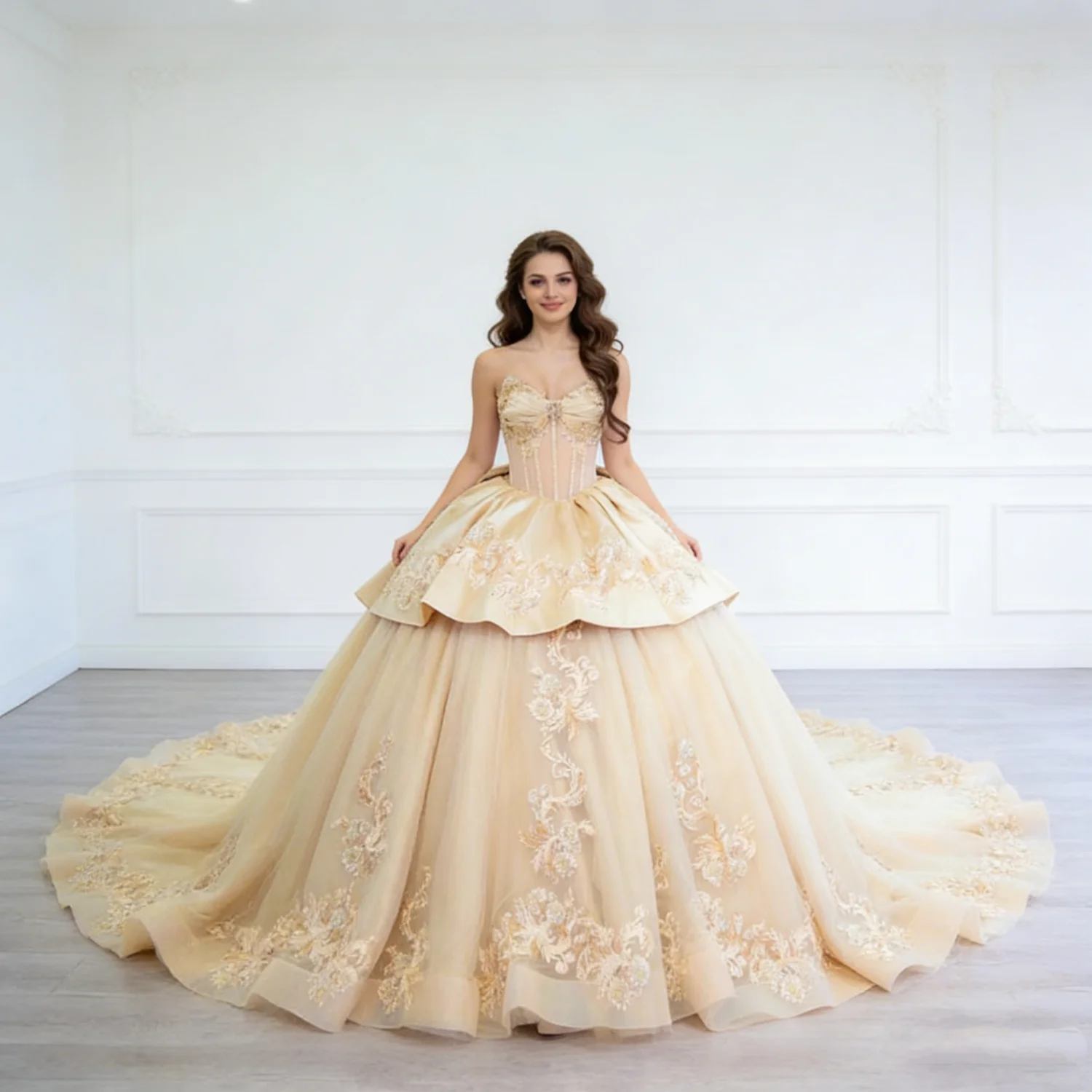 

Luxury Mexico Women Pageant Birthday Party Dresses Sweetheart Lace Applique Tiered Puffy Prom Occaion Quinceanera 16 Customized