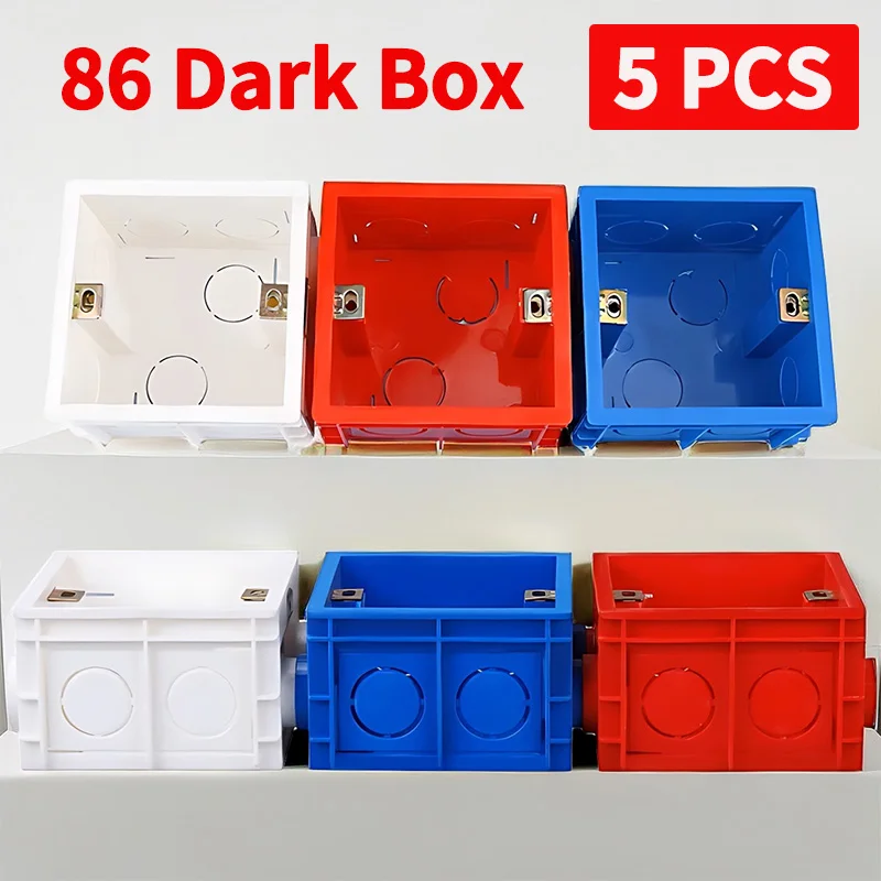 

5 Sets Electrical Outlet Mounting Boxes for Type 86 Switch Sockets with Recessed Design and Wire Slots-White Blue Red Boxex