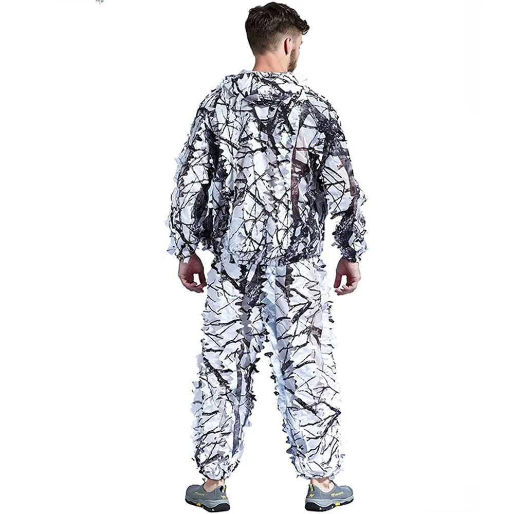 Winter 3D Leaf Ghillie Suits Snow White Camouflage Hunting Sniper Bionic Clothing for Shooting CS Game Birdwatching Airsoft Accy