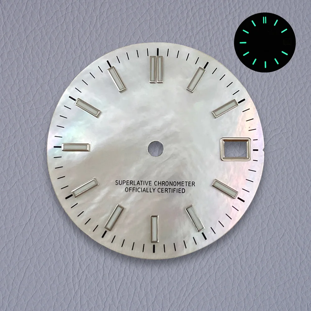 Alta qualidade 28.5mm s logotipo fritillaria dial adequado para movimento nh35/nh36 verde luminoso relógio modificação acessórios