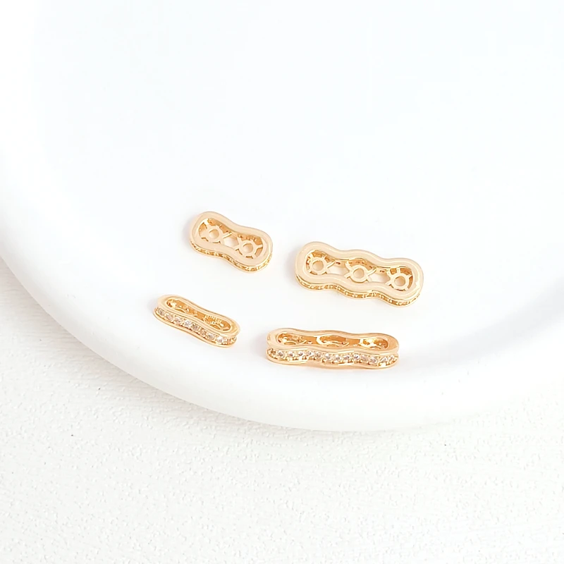 2 PCS Brass Coated Gold Zircon Inlaid Peanut Shaped Spacer DIY Jewelry Making Necklace, Bracelet, Clothing Accessory Materials