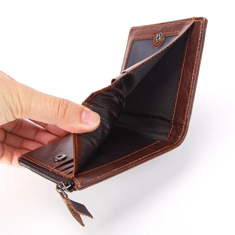 Genuine Leather Men's Wallet Card Holder Short Purse Small Bifold Wallet Zipper Coin Pocket Casual Male Money Bag High Quality