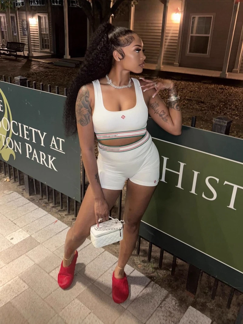 

STYLISH LADY Letter Printed Sports 2 Piece Set Women Sleeveless Crop Top and Shorts Suits 2025 Summer Sexy Club Party Outfits