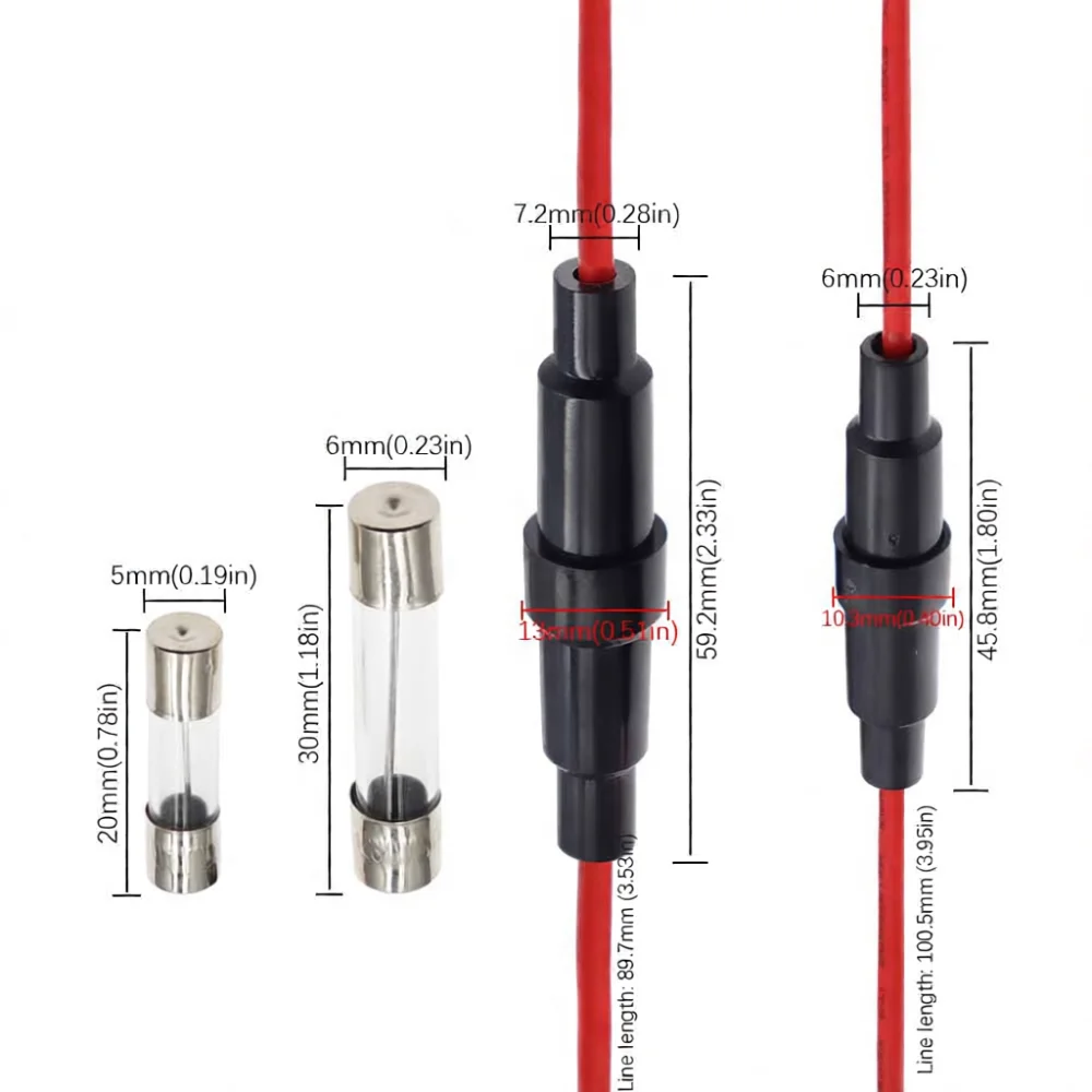 For TLZWLA Inline Fuse Holder 5x20mm 6x30mm Glass Tube Connector Plastic Shell Copper Wire Circuit Safety Protection Accessory