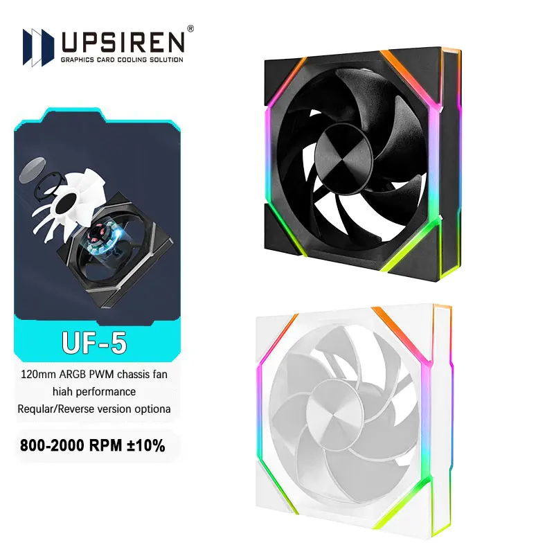 UPSIREN UF-5 120mm chassis fan Motherboard lighting synchronization/5V 3PIN ARGB+PWM Case fans Reqular/Reverse version optiona