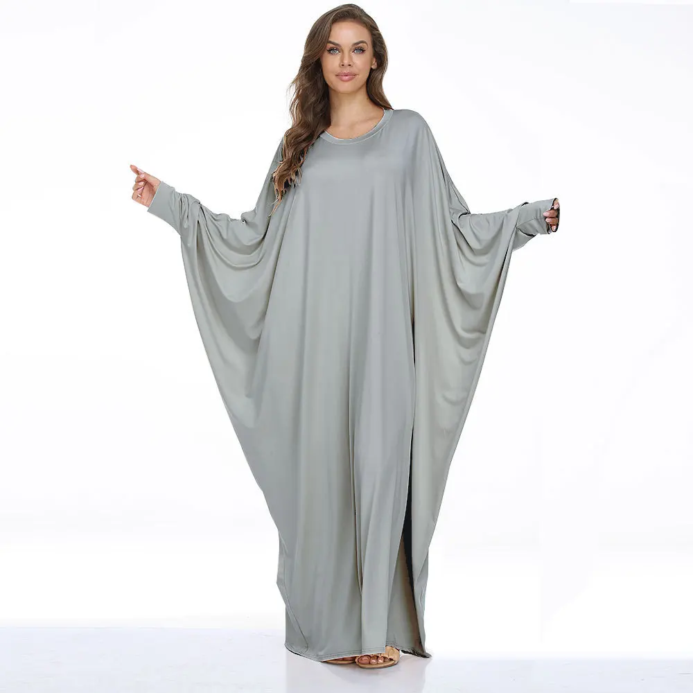 Ramadan Muslim Dresses Abayas for Women, Vintage, Solid Maxi Dress, Women's Bat Robe, Long Sleeve Sundress, Casual