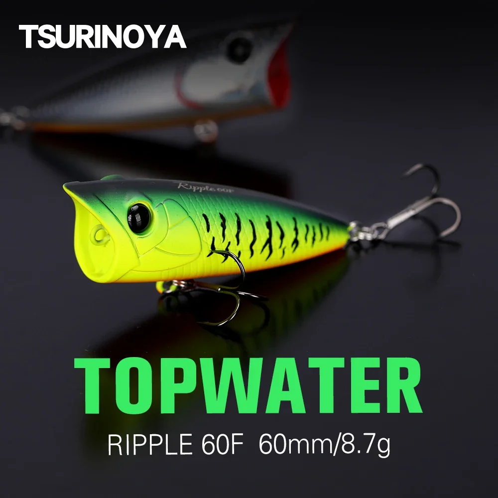 

TSURINOYA Popper Fishing Lure 60F Topwater Floating Wobbler 60mm 8.7g RIPPLE Artificial Hard Bait for Pike Bass Surface Model