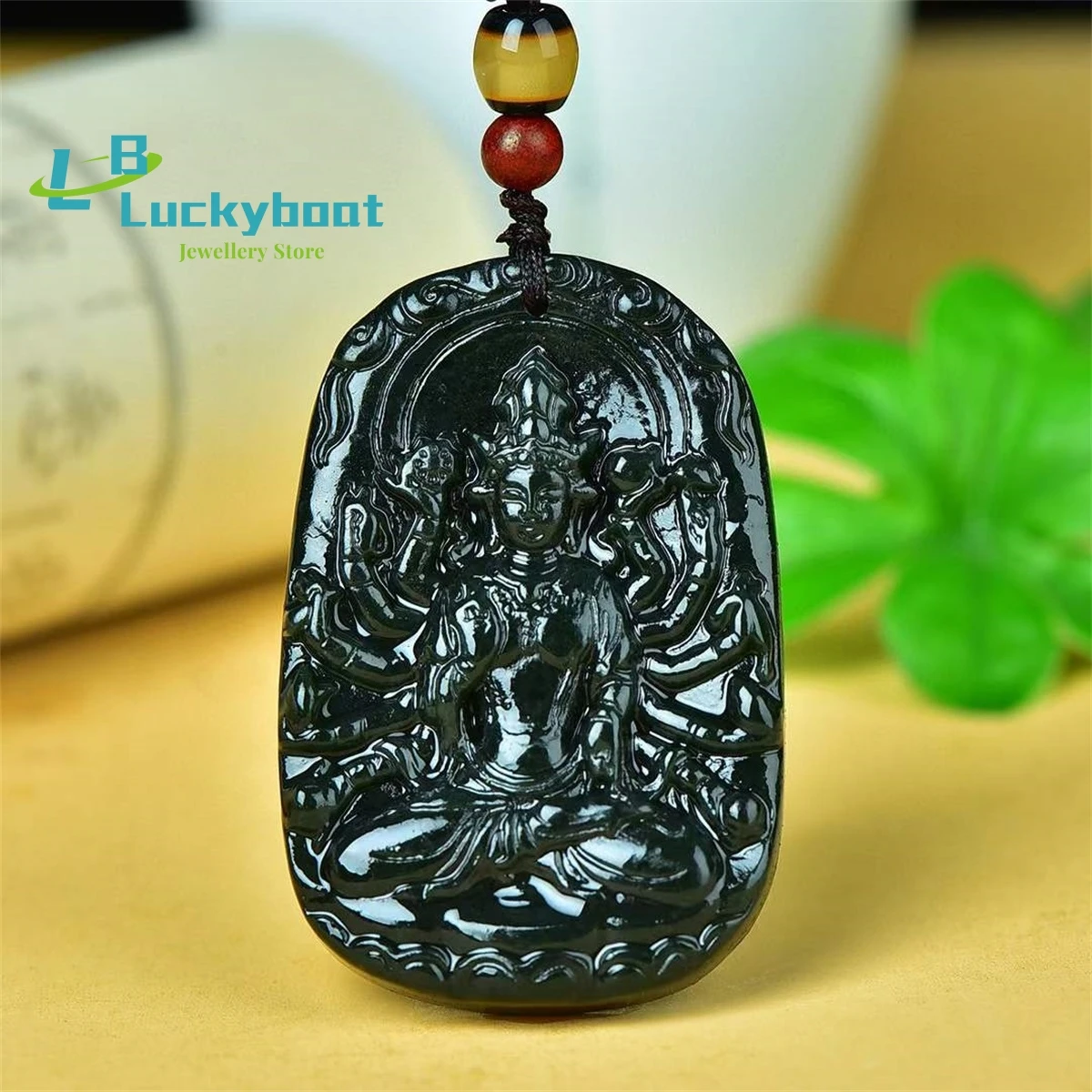 

Natural Hetian Qingyu Thousand Handed Guanyin Pendant Simple and Personalized Exquisite Fashion Versatile for Men and Women