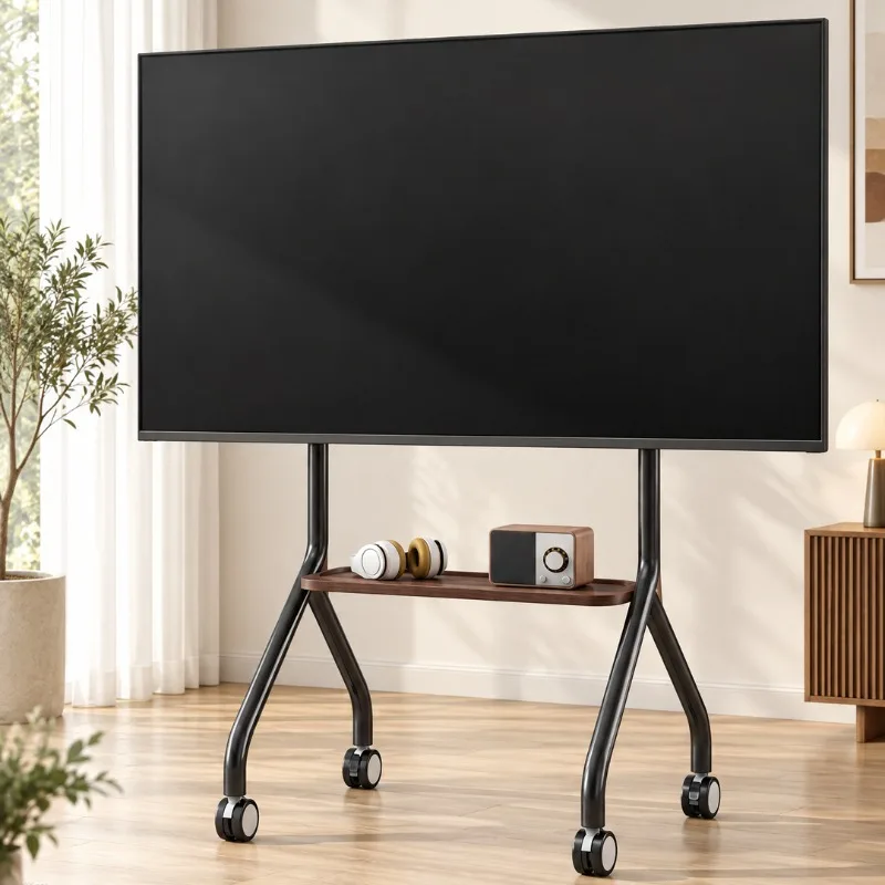 Heavy Duty Mobile TV Cart Rolling Floor Stand Height Adjustable with Locking Wheels Media Shelf for Home Office Living Room