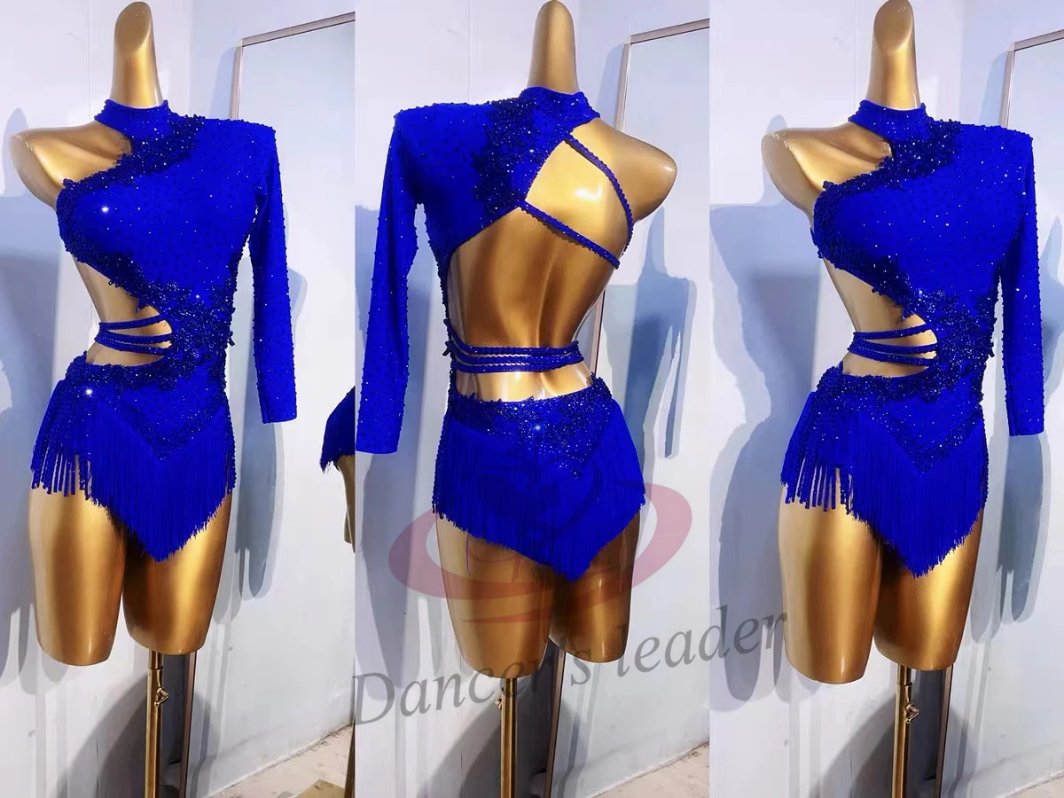

Latin Dance dress High-end Custom Full Diamond Waist Hollow Cha Cha Tango Female Adult Stage Professional Clothing