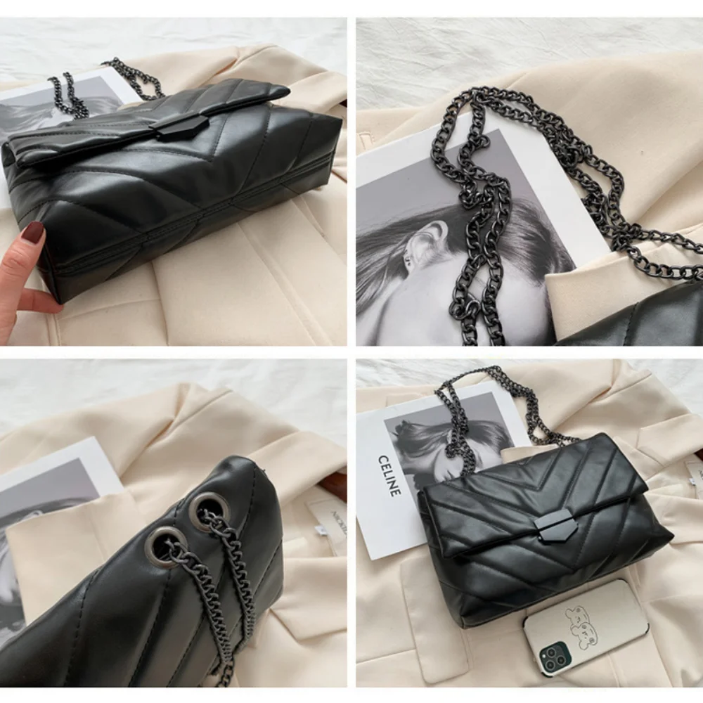 New Casual Chain Crossbody Bags For Women Fashion 2023 Girl Simple Flap Shoulder Bag Ladies Designer Handbags PU Leather