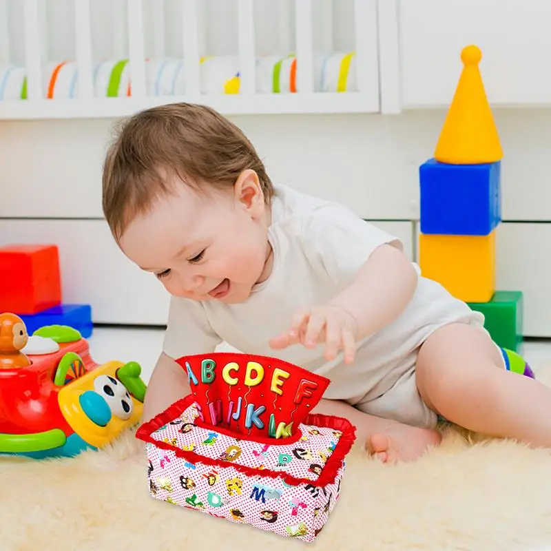 Pluche Trek Mee Baby Tissue Box Speelgoed Met Kleurrijke Saft Sjaals Educatief Manipulatief Voorschoolse Leerspeelgoed