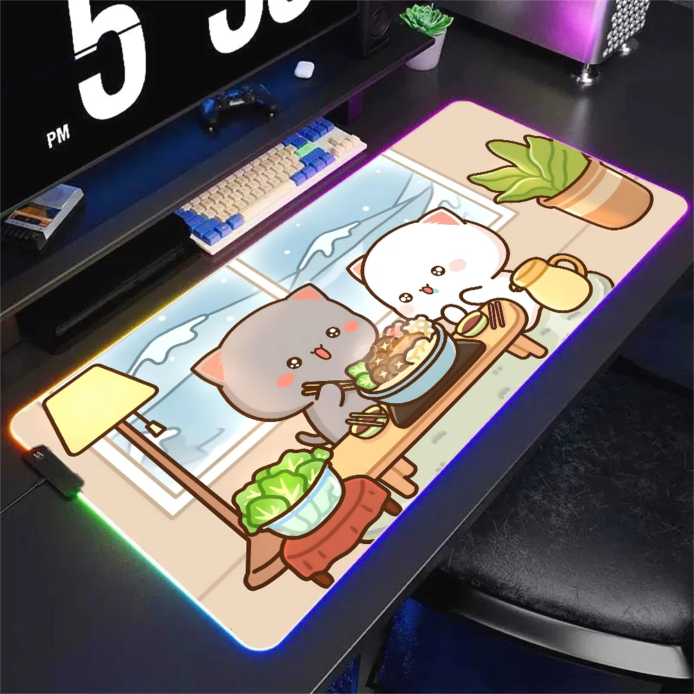 kawaii cute cat  Mousepad XXL RGB Gaming Mouse Pads HD Black Gamer Accessories Large LED