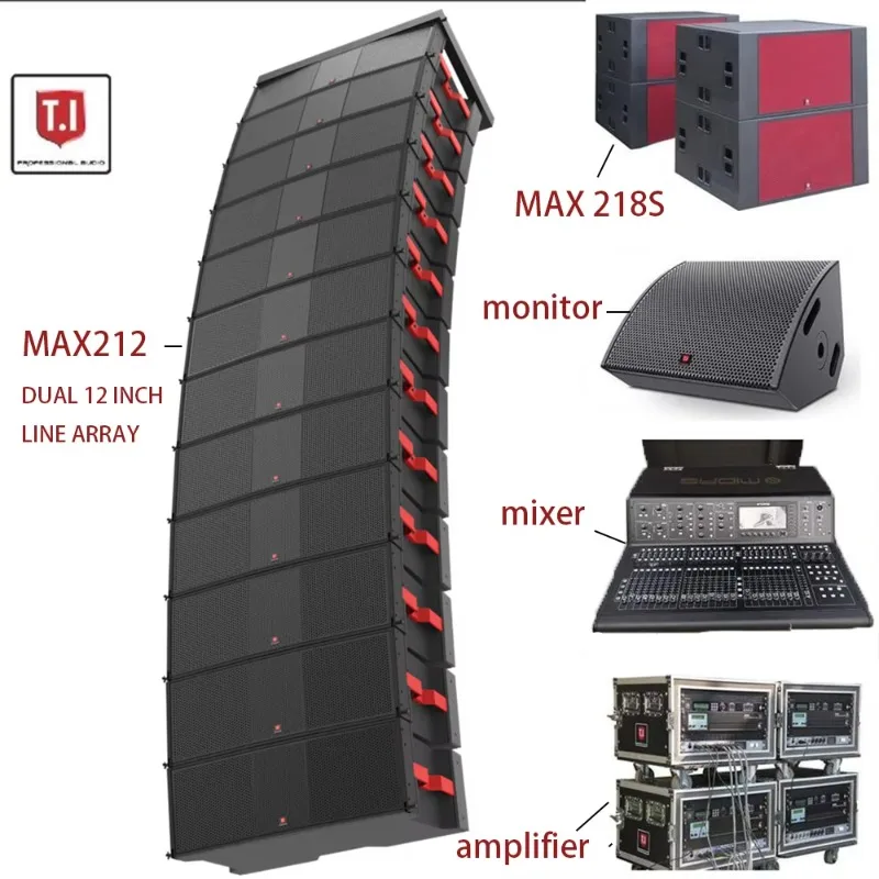 Dual 10-inch Woofer Active Passive Line Array Speaker, Pro Audio System for Indoor Outdoor Stage Live Performance Events