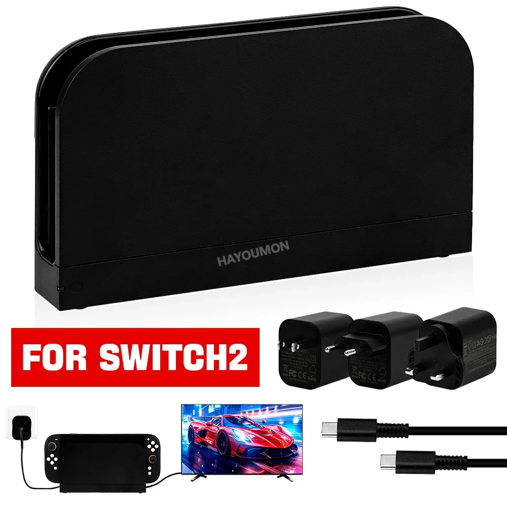 2in1 For Switch 2 Charging Dock HDMI-Compatible with 60W AC Adapter Power Supply