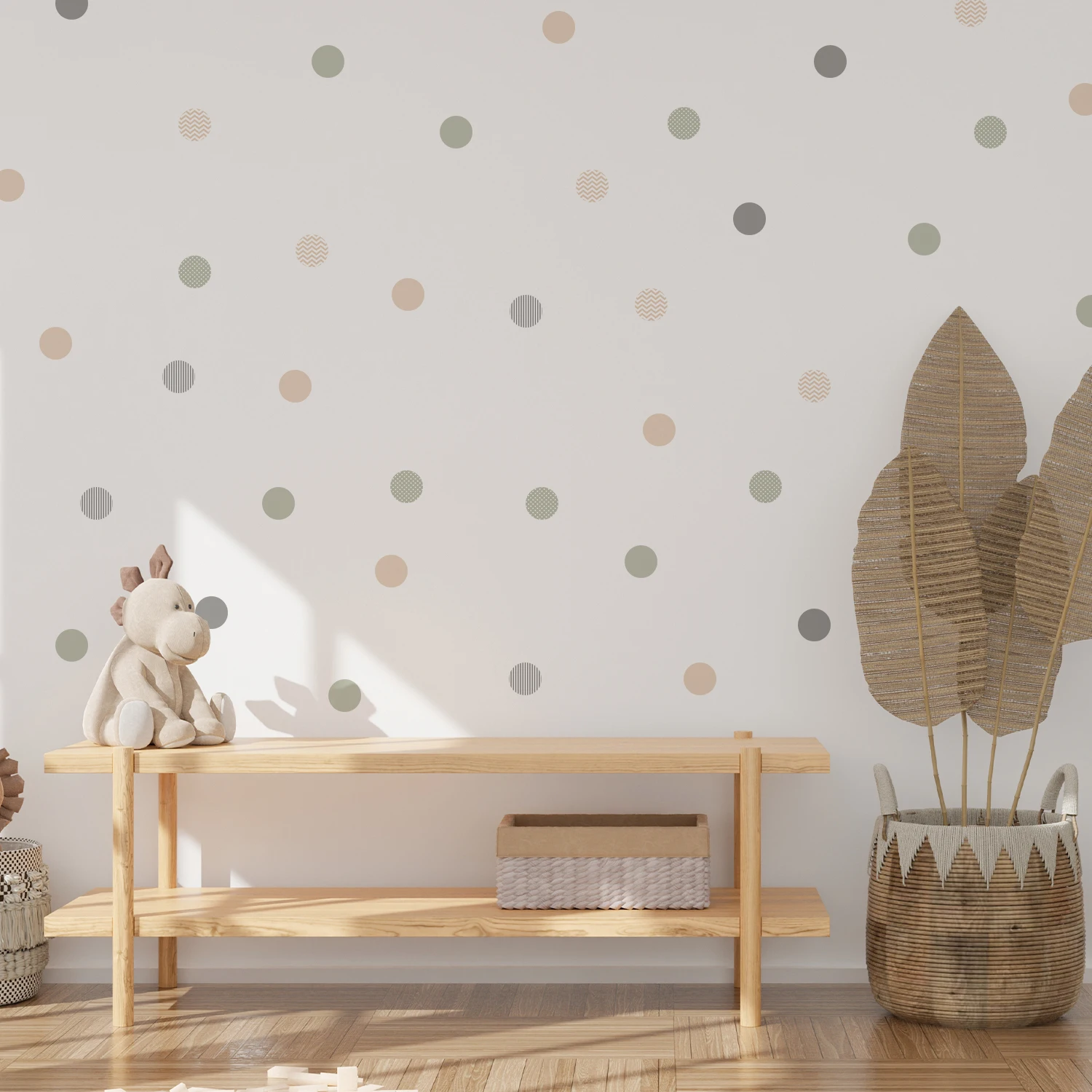 Boho ระลอกสีเขียว Polka Dots สติ๊กเกอร์ติดผนังที่ถอดออกได้สําหรับห้องนั่งเล่นห้องนั่งเล่นเนอสเซอรี่ Art Decals ตกแต่งสวนวินเทจ