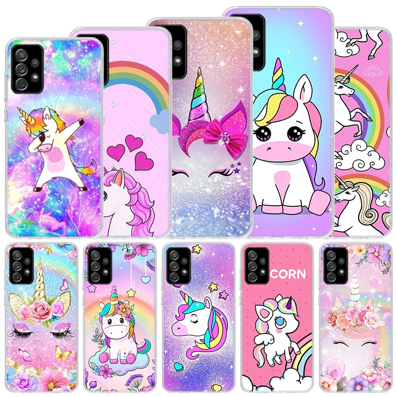 Pink Unicorn Rainbow Soft Case For Samsung Galaxy A51 A71 A50 A70 A21S Phone Cover A30 A20E A10 A31 A41 A6 A7 A8 A9 Shell Coque