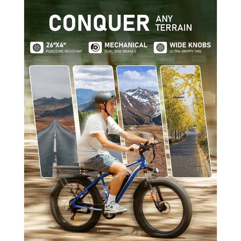 دراجة للبالغين الذروة 1500 واط دراجة كهربائية 48 فولت 15AH (720WH) بطارية دراجة كهربائية 26 "الدهون الإطارات الجبلية 28mph 7 S