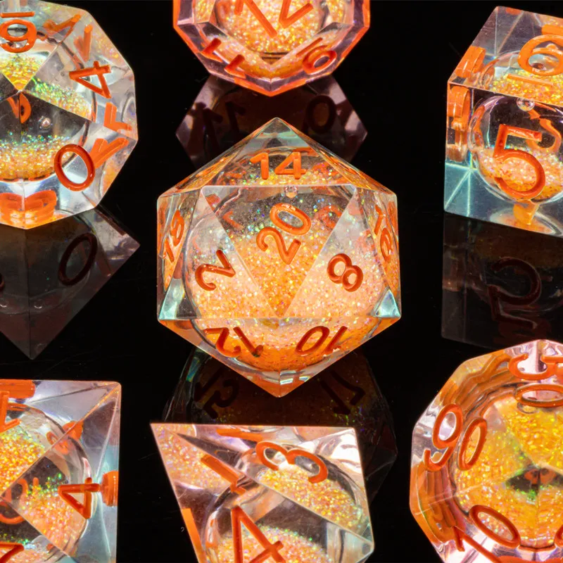 Dados laranja dnd conjunto de dados de núcleo líquido borda afiada rpg dados para masmorras e dragões jogos de tabuleiro d e d dados poliédricos