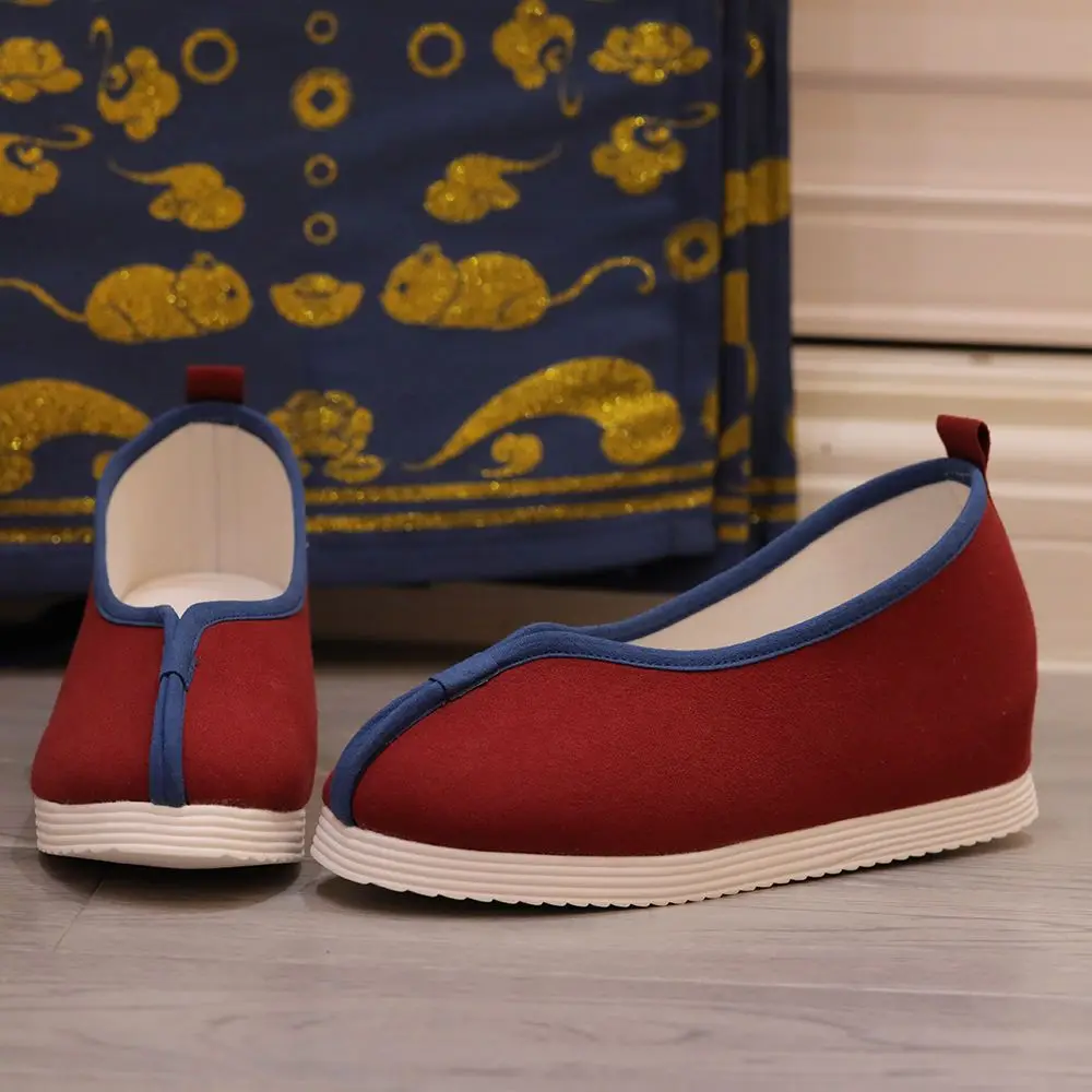 Zapatos de tela de estilo chino, calzado Hanfu de cabeza redonda, Color sólido, envuelta en tela, zapatos de aumento interior