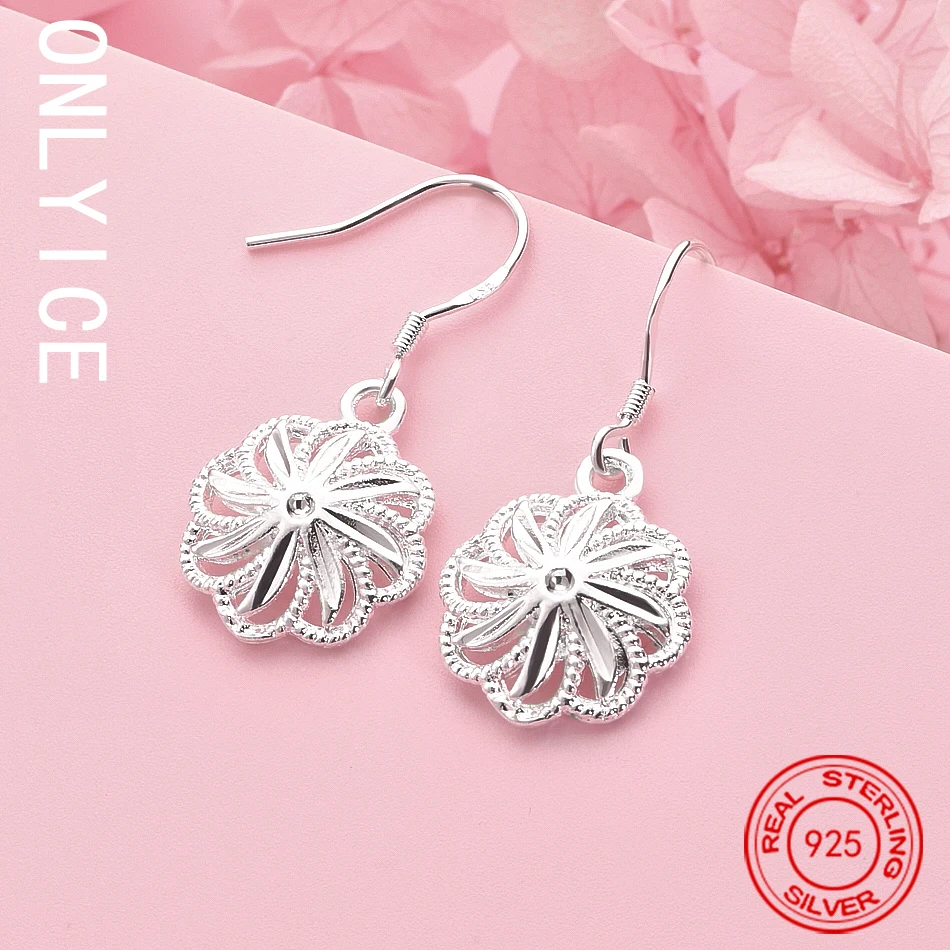 

Charms Fine 925 Sterling Silver Pretty Flowers Earrings Fashion Party Wedding Jewelry Christmas Gifts