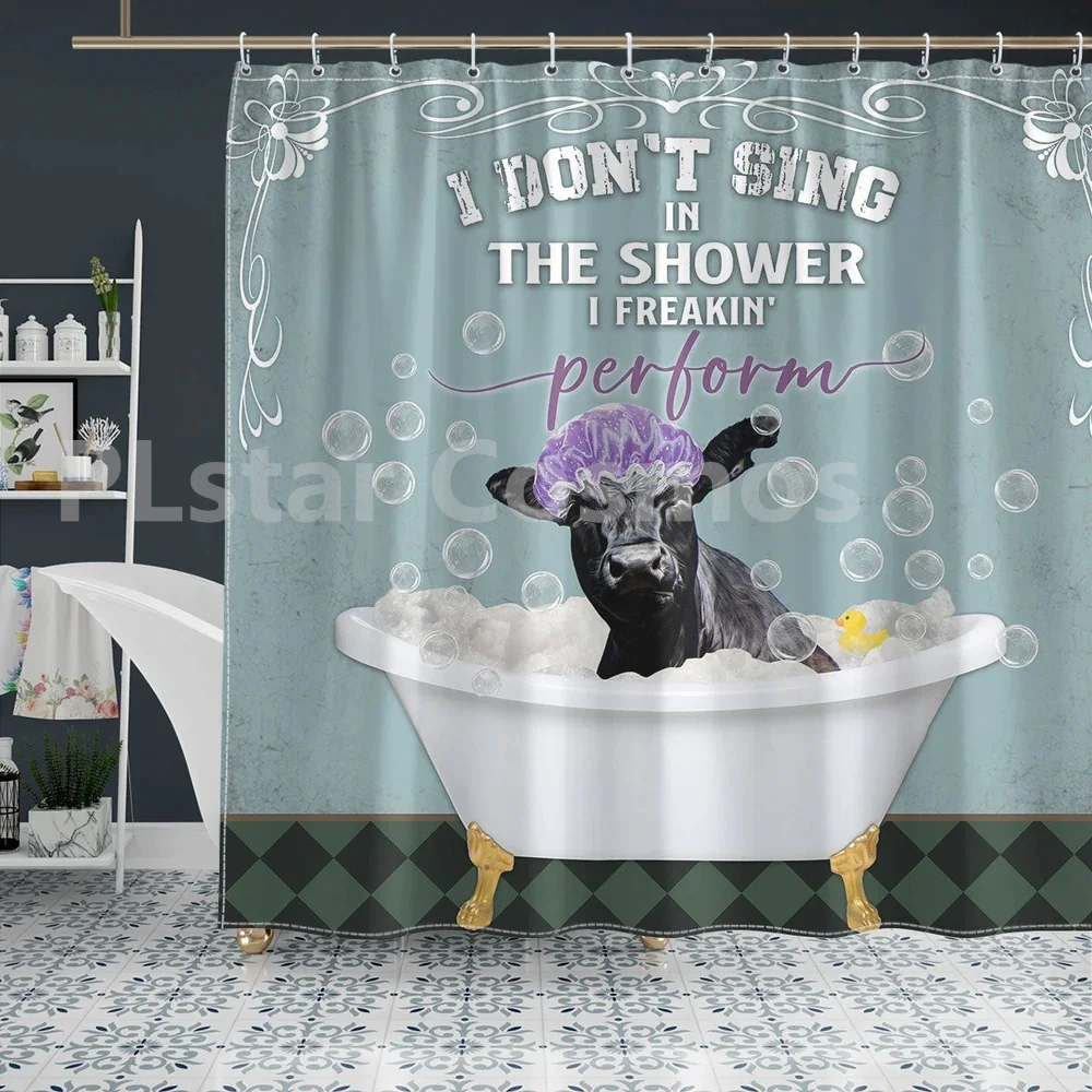 Black Angus - I Freaking Perform Shower Curtain 3D Printed Bathroom Curtains with Hooks Funny Animal Shower Curtain