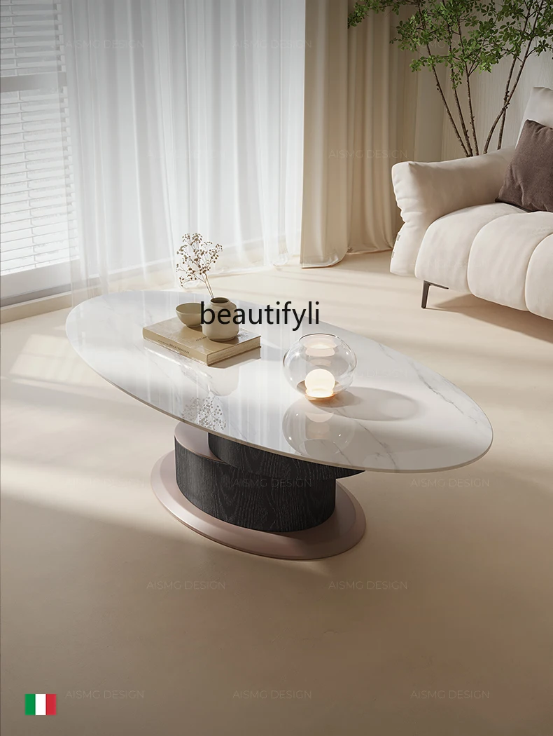 

2 yj15 French Oval Marble Tea Table Italian Living Room Home Small Apartment High Cream Style