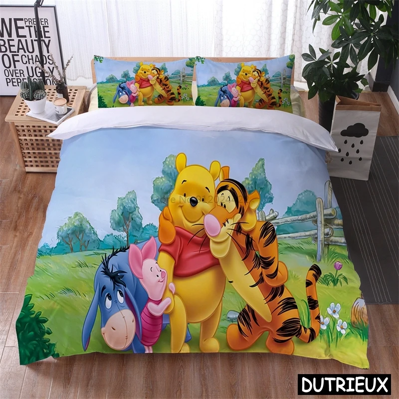 Imagem -03 - Disney Cartoon Winnie The Pooh Conjunto de Cama Queen e King Size Capa de Edredão Decoração do Quarto Presente Infantil Meninos e Meninas Kawaii