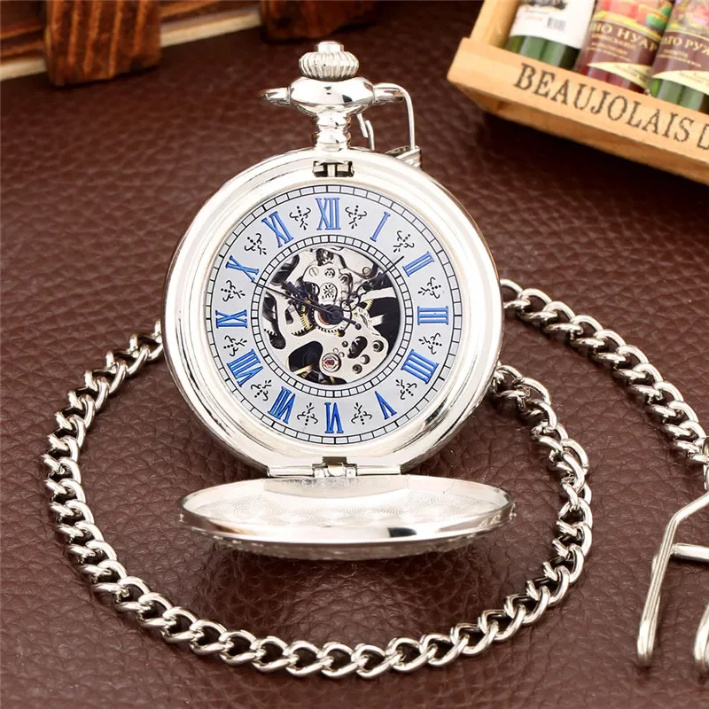 Steampunk Brave Troops Unisex Hand-winding Mechanical Pocket Watch Pendant Chain Roman Number Timepiece reloj