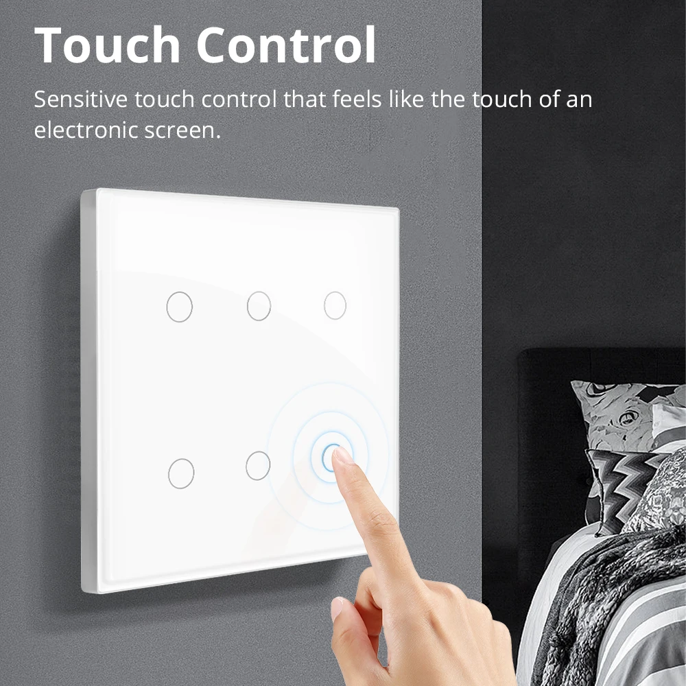 Zemismart 6 Gangs Touch Panel Switch Tuya Zigbee Interruptor 4x4 with Neutral Wall Light Switch Alexa Google Home Voice Control