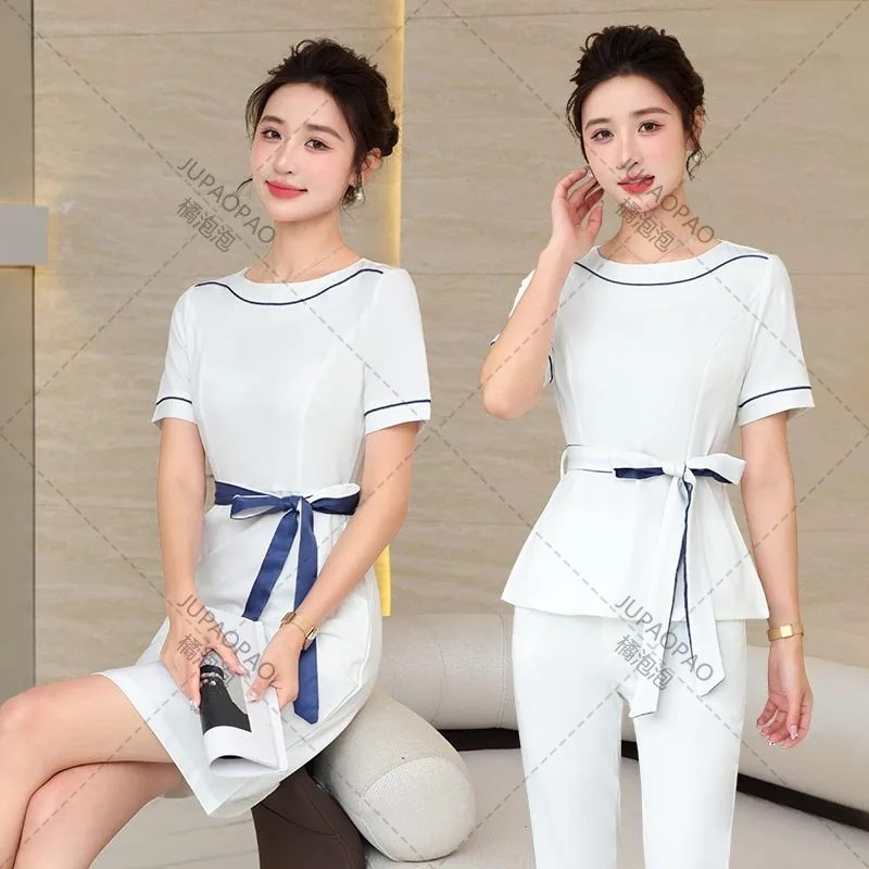 High End Beauty Salon Clothing, Korean Style Health Salon Foot Bath Technician Clothing Beautician Work Clothing Temperament Set