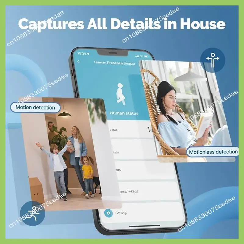 Y19A Wifi Smart Human Presence Sensor Motion Motionless Detection Light Luminance Sensor Wired, App Notification