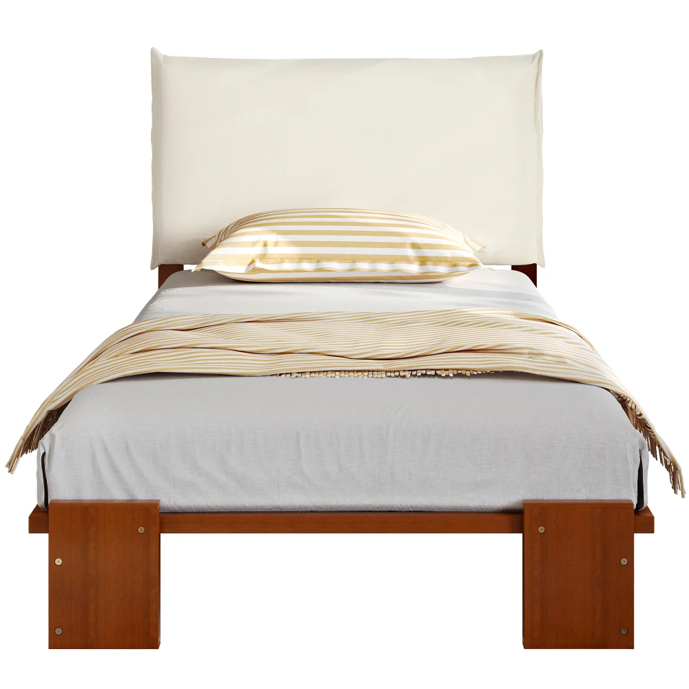PINGGO Dunkelbraunes Polsterbett Einzelbett 90x200cm Samt-Kopfteil Stabiler Lattenrost Verbreiterte Beine Ohne Matratze – Detail 10