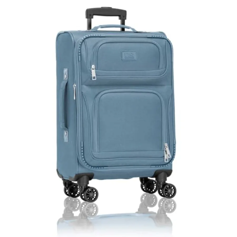 

Light Blue Lightweight Softside Rolling Carry-on Suitcase 4-Wheel for U.S. Travelers Durable and Compact Design