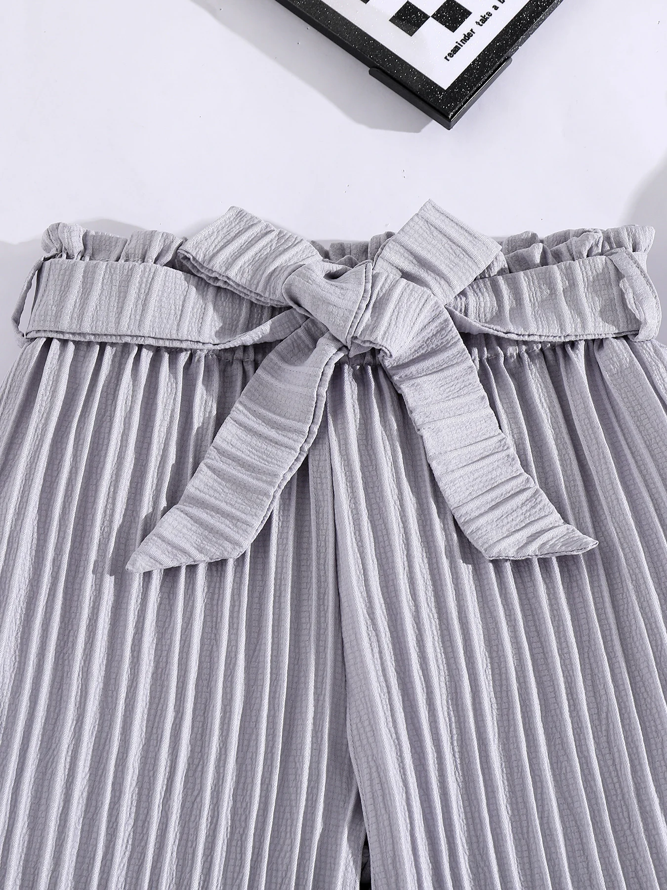 Spring and autumn girl fashion pit strip loose straight leg loose wide leg casual pants 2 pieces