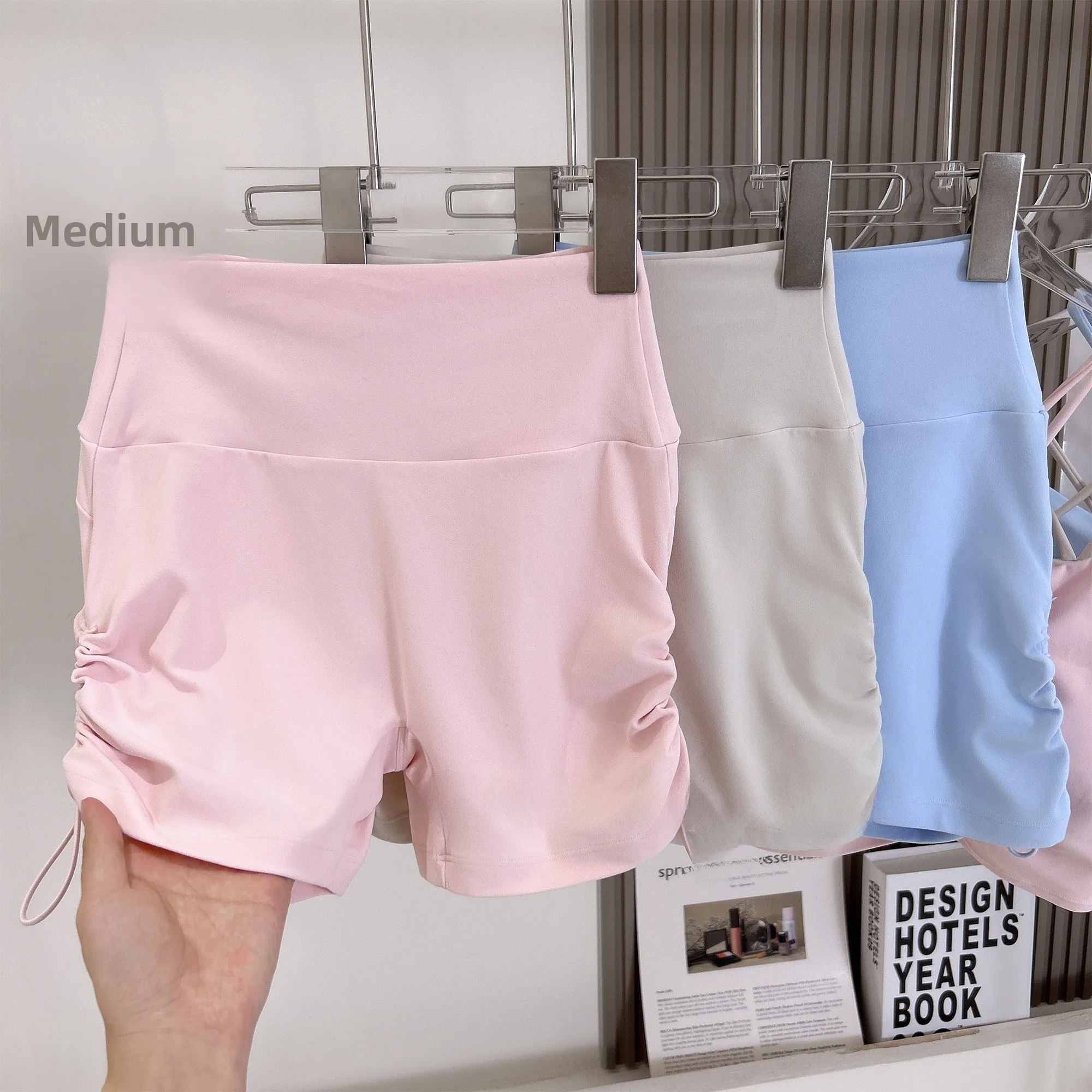 

Женские спортивные шорты для йоги с высокой талией, летние, длиной три четверти, облегающие, на шнурке, для фитнеса, быстросохнущие, для бега