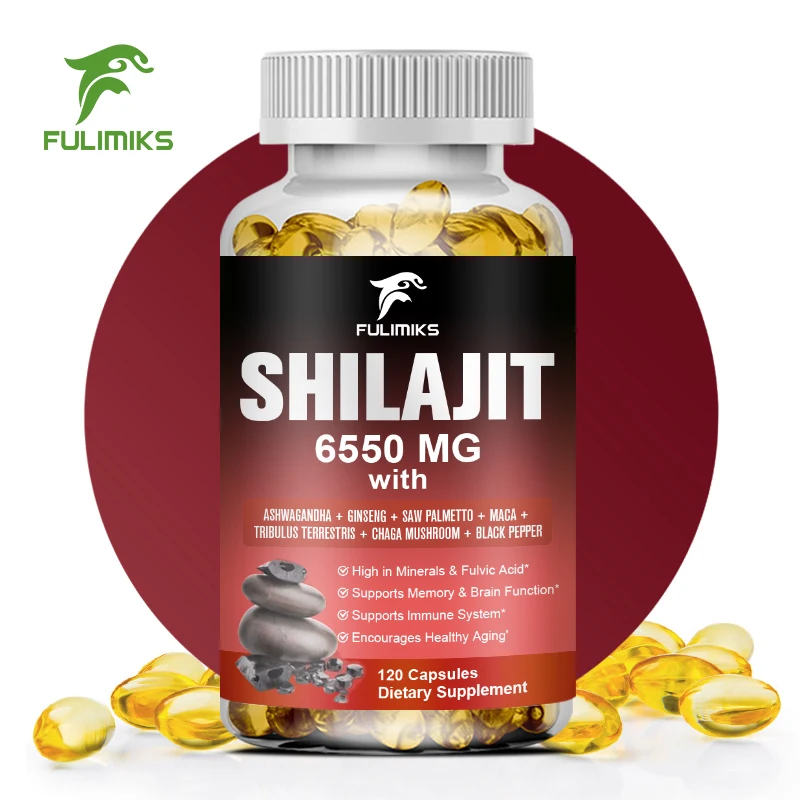 Shilajit Himalayan Capsules - 6550mg - Combined Ashwagandha, Ginseng, Saw Palmetto, Maca, Tribulus, Chaga, Black Pepper