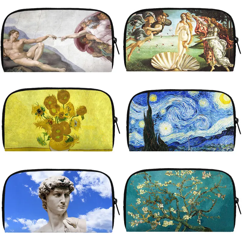 Vintage Oil Painting Adam Venus Coin Purse Women Girls Starlit Night Sunflower Art Printed  Wallet Lipstick Portable Money Bag