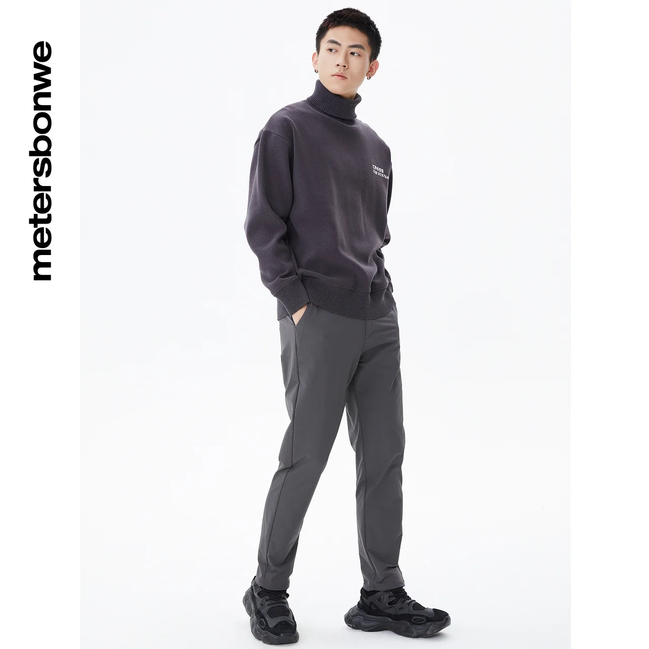 

Metersbonwe-Men Mico Elastic Pencil Pants Solid Color Small Leg Casual Trousers Fit Version Autumn Winter