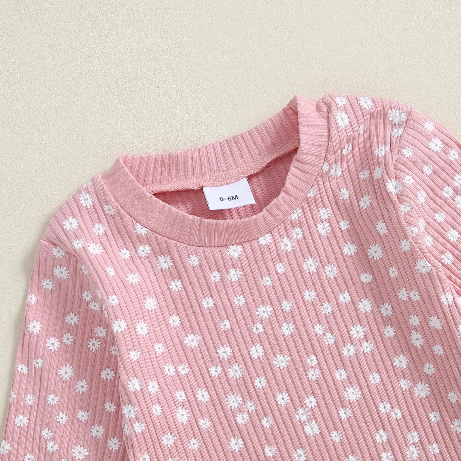 : Floral Ribbed Girls Outfit Set 4