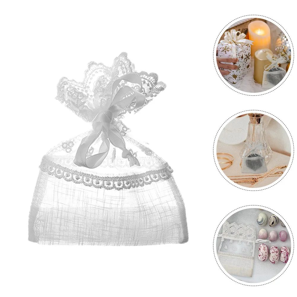 

2Pcs Organza Jewelry Bags Drawstring Mesh Pouches Elegant Lace Wedding Favor Party Gift Packaging Storage Bags