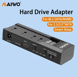 MAIWO 10Gbps M2 SSD Case NVMe SATA Dual Protocol M.2 Enclosure Docking Station 2.5/3.5 Inch Dual-Bay HDD Case with Office Clone