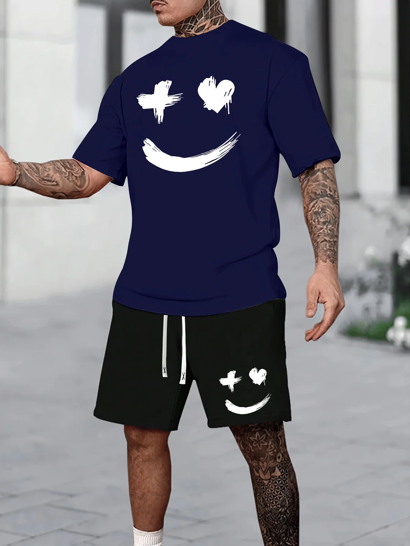 

Летний мужской комплект 2025 года, топ с короткими рукавами и шорты с 3D-принтом, повседневный комплект для отдыха, уличная городская уличная одежда, спортивный комплект из двух предметов