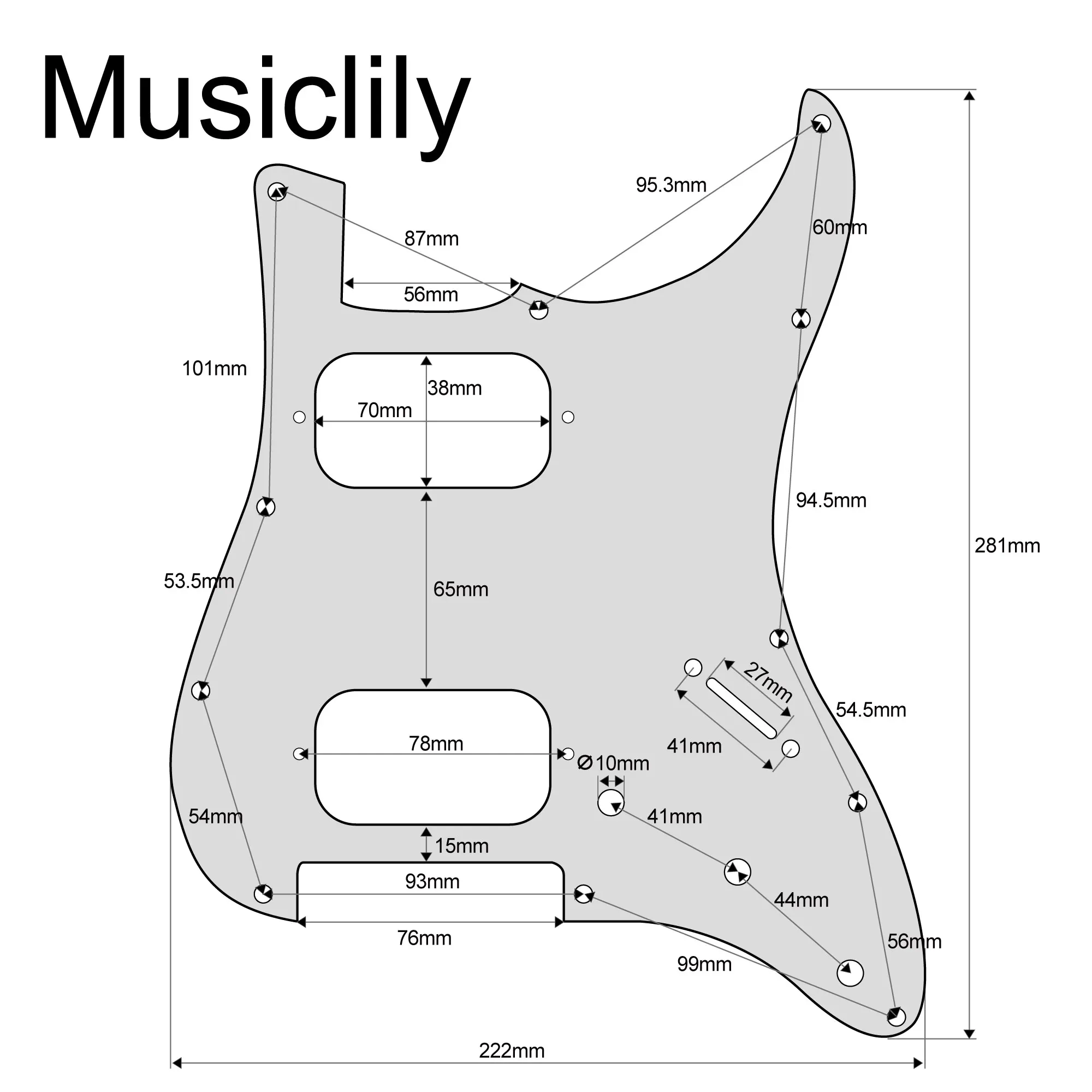 Musiclily Pro 11 Holes Round Corner HH Guitar Pickguard for American Mexican Fender Standard ST Style Electric Guitar