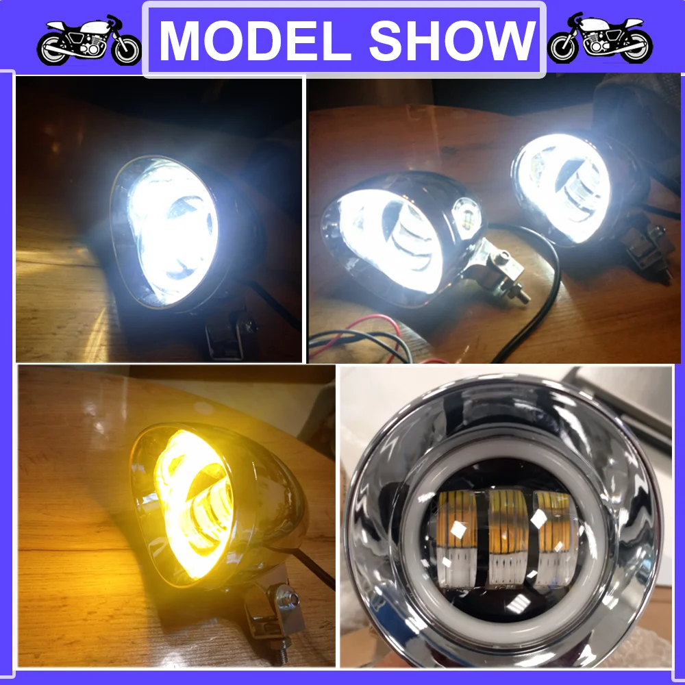 Universal Motorcycle Fog Light Lamp front chrome matal headlight For harley XL883 XL1200 Cruisers Choppers Cafe racers - Image 2